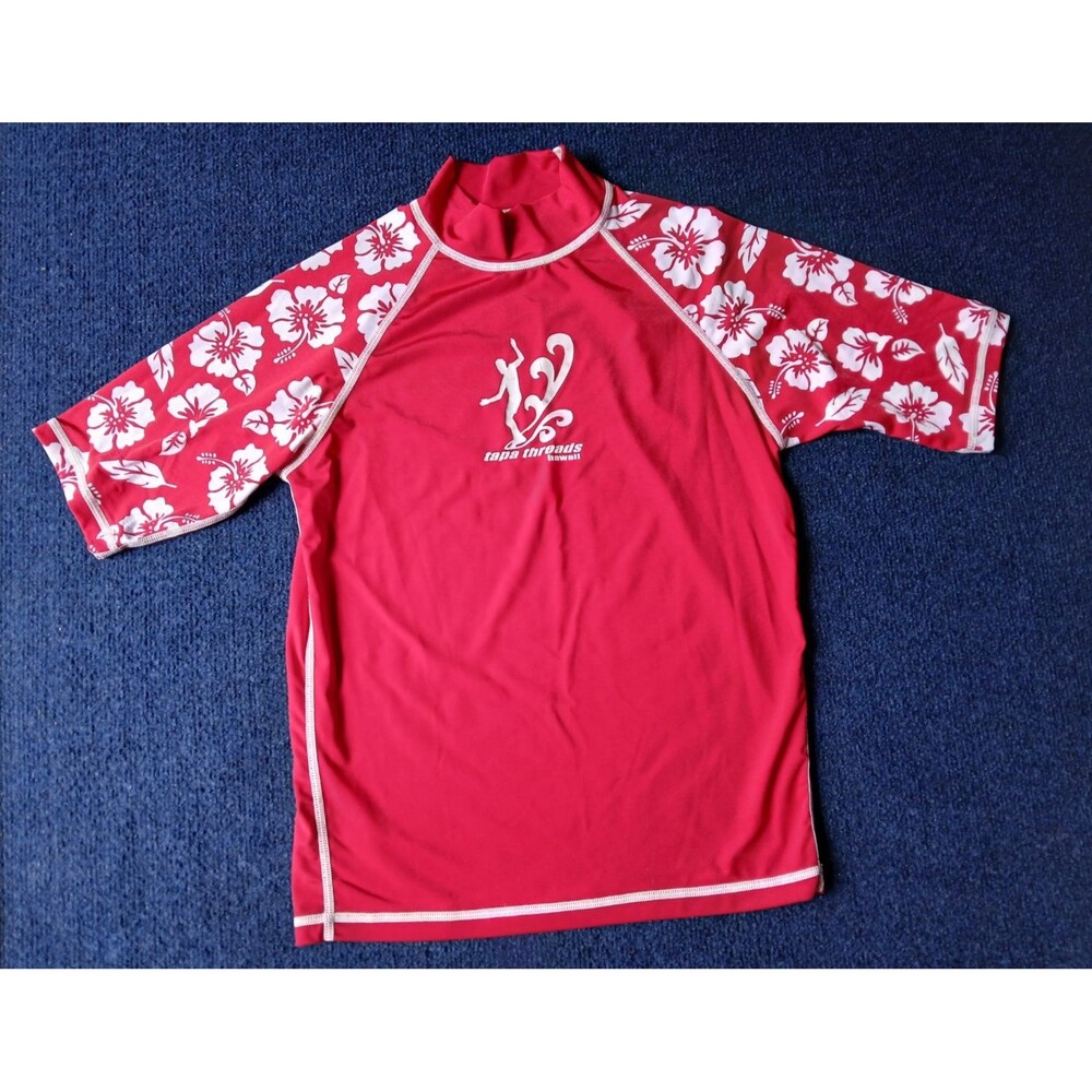 Tapa Threads Hawaii Red & White Floral Body Glove Rashguard Shirt Kids Medium